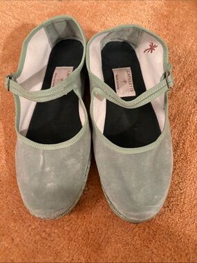 Capulette Sage Green Mary Jane Flats with Strap